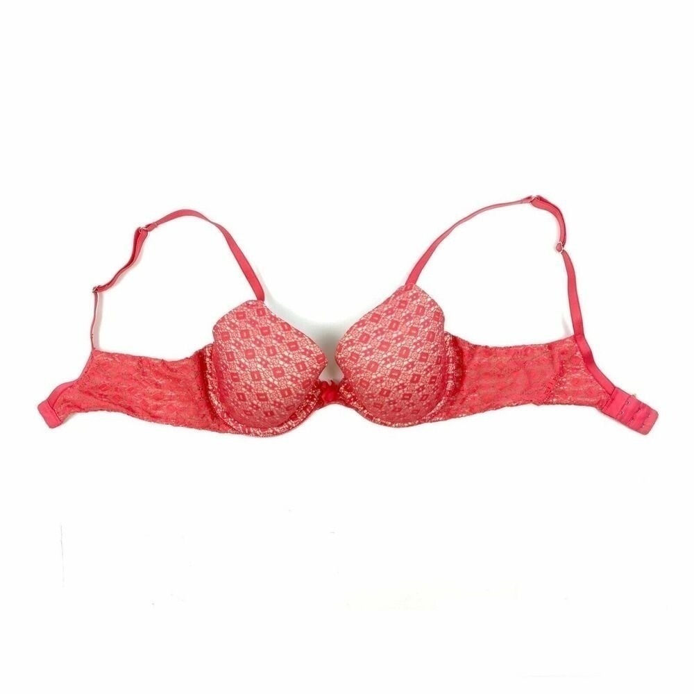 Aerie Sofie Push Up Bra Womens 34B Coral Pink Lace Padded Underwire Everyday